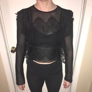 ZARA Sheer mesh top with frill lace detail